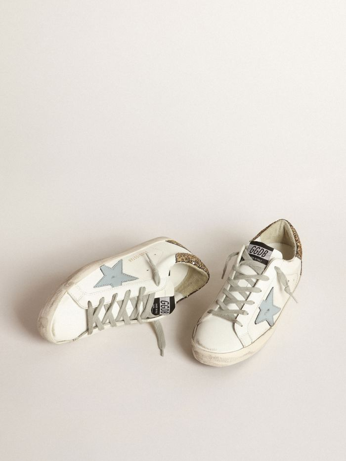 Super-star Sneakers With Light Leather Star And Gold Glitter Crocodile-print Heel Tab - Blue Unisex Streetwear Limited Edition