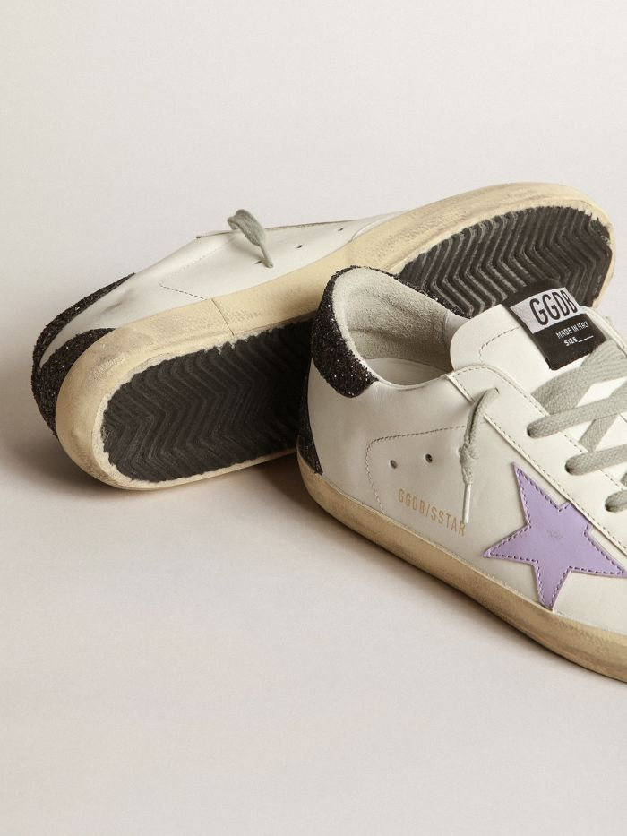 Super-star Sneakers With Lilac Leather Star And Glitter Crocodile-print Heel Tab - Purple Unisex Streetwear Limited Edition