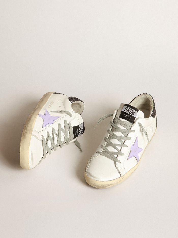 Super-star Sneakers With Lilac Leather Star And Glitter Crocodile-print Heel Tab - Purple Unisex Streetwear Limited Edition