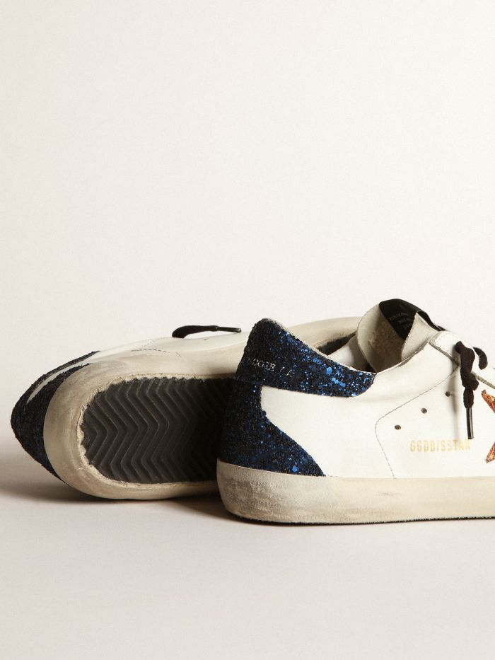 Super-star Sneakers With Peach-pink Glitter Star And Glitter Heel Tab - Blue Unisex Streetwear Limited Edition