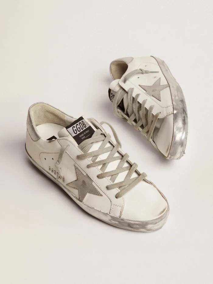 Super-star Sneakers With Silver Sparkle Fo - Ing And Metal Stud Lettering - White Unisex Streetwear Limited Edition
