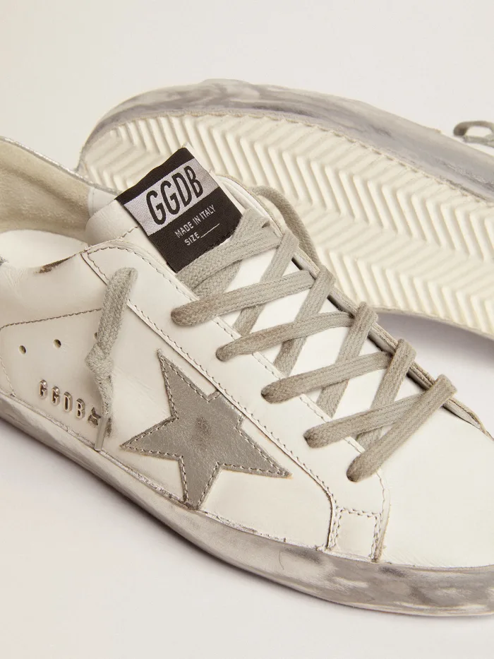 Super-star Sneakers With Silver Sparkle Fo - Ing And Metal Stud Lettering - White Unisex Streetwear Limited Edition