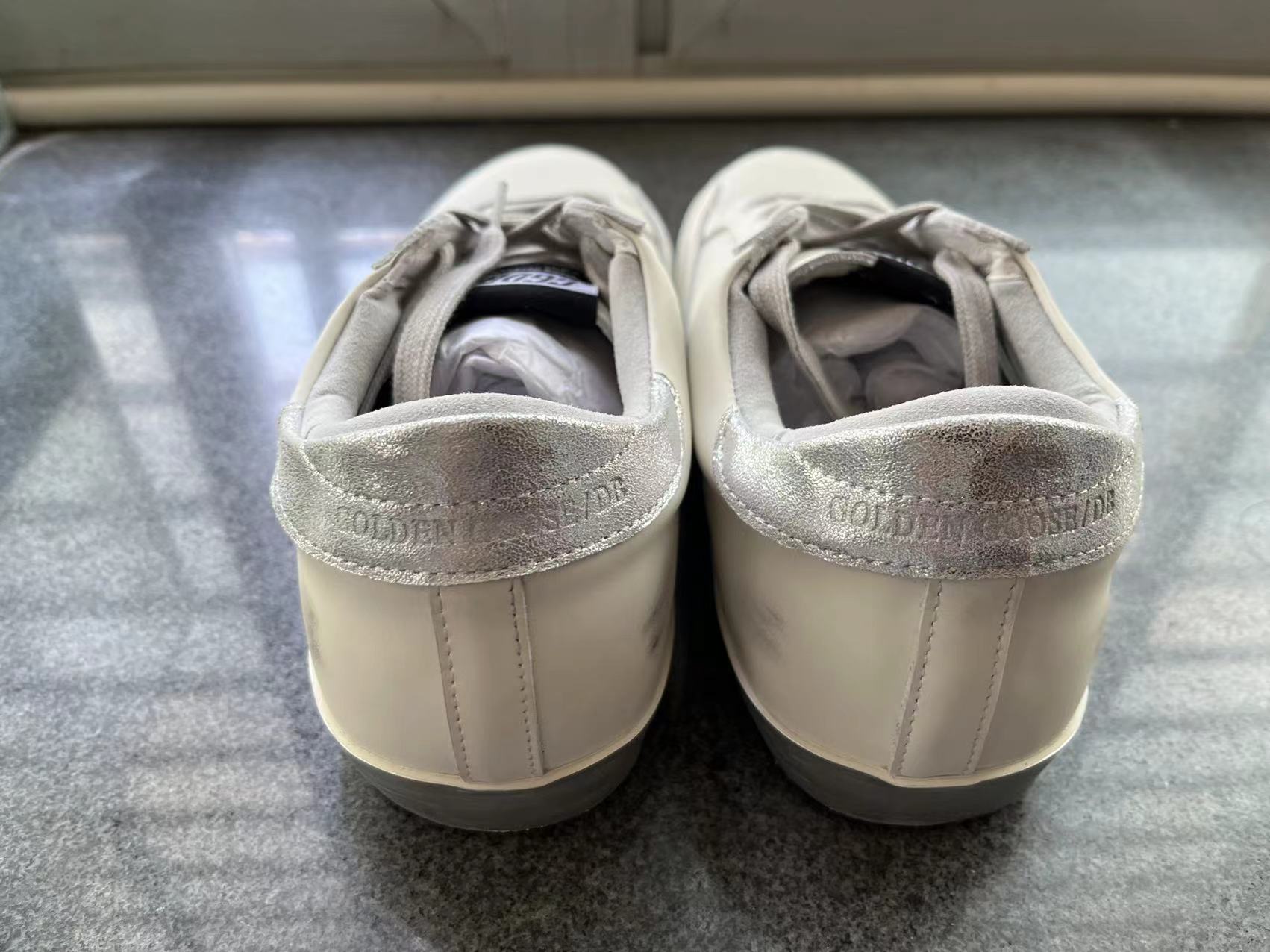 Super-star Sneakers With Silver Sparkle Fo - Ing And Metal Stud Lettering - White Unisex Streetwear Limited Edition