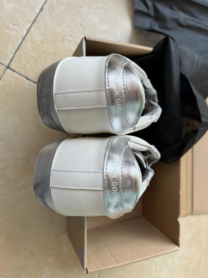 Super-star Sneakers With Silver Sparkle Fo - Ing And Metal Stud Lettering - White Unisex Streetwear Limited Edition