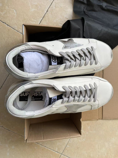 Super-star Sneakers With Silver Sparkle Fo - Ing And Metal Stud Lettering - White Unisex Streetwear Limited Edition