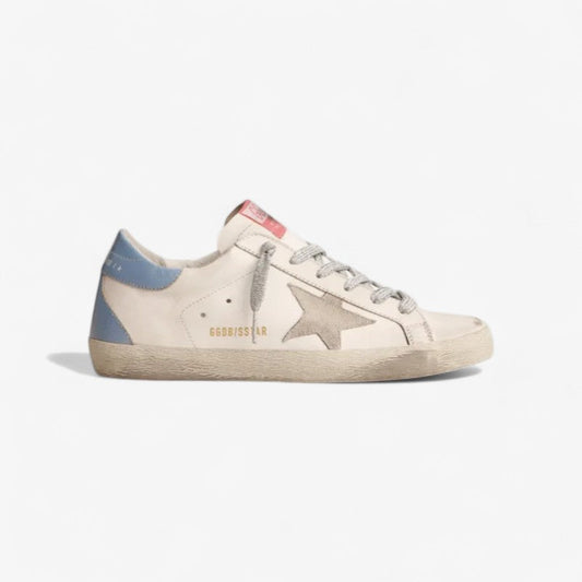 Super-star Sneakers With Sky-blue Laminated Leather Heel Tab And Ice-gray Suede Star Unisex Streetwear Limited Edition