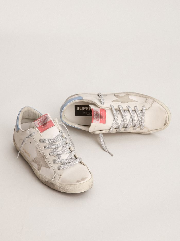 Super-star Sneakers With Sky-blue Laminated Leather Heel Tab And Ice-gray Suede Star Unisex Streetwear Limited Edition