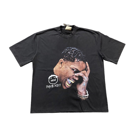 TRAVIS Scott Vintage Graphic Tee T-Shirt - Black Unisex Streetwear Limited Edition - The TRAVIS SCOTT VINTAGE GRAPHIC TEE BLACK - REPLICA brings raw hip-hop energy and vintage