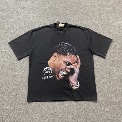 TRAVIS Scott Vintage Graphic Tee T-Shirt - Black Unisex Streetwear Limited Edition - The TRAVIS SCOTT VINTAGE GRAPHIC TEE BLACK - REPLICA brings raw hip-hop energy and vintage