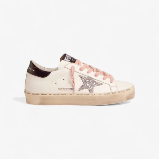 Hi-star Sneakers With Glittery Star And Pink Laces - White Unisex Streetwear Limited Edition