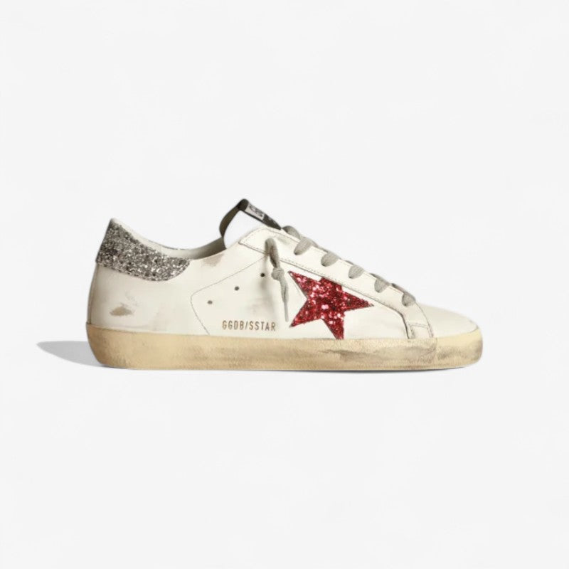 Super-star Sneakers In Leather With Glittery Red Star - White Unisex Streetwear Limited Edition