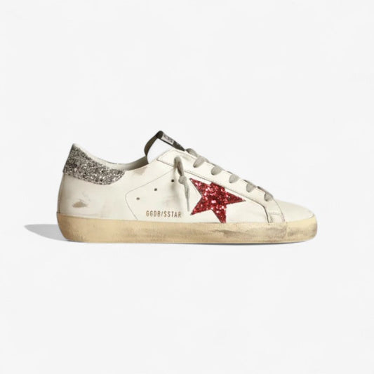 Super-star Sneakers In Leather With Glittery Red Star - White Unisex Streetwear Limited Edition