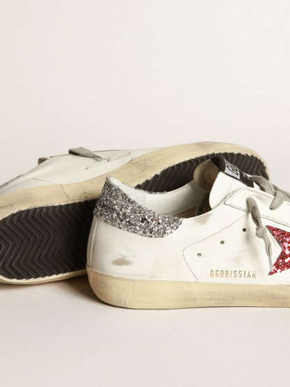 Super-star Sneakers In Leather With Glittery Red Star - White Unisex Streetwear Limited Edition