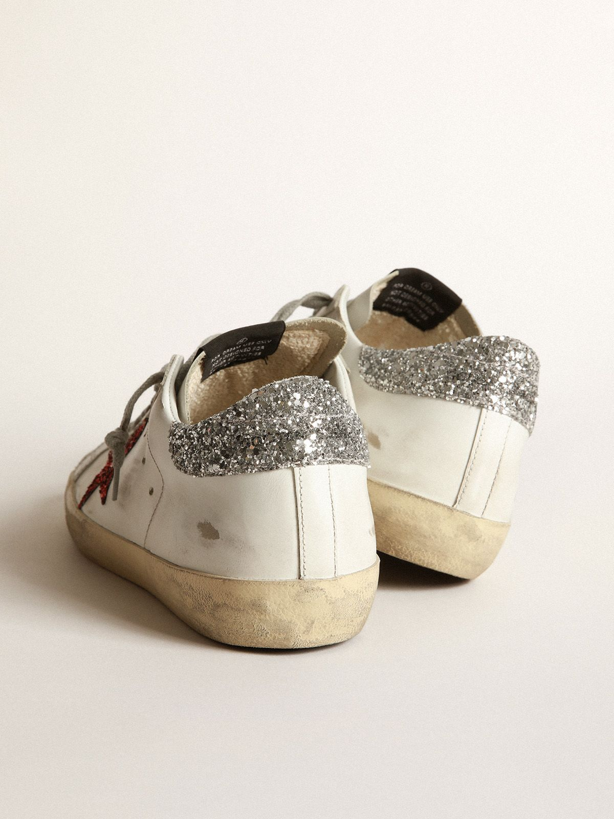 Super-star Sneakers In Leather With Glittery Red Star - White Unisex Streetwear Limited Edition