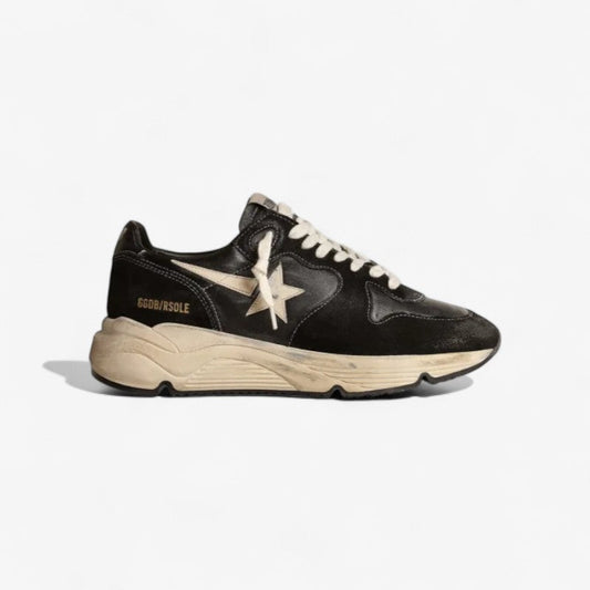 Women s Running Sole Sneakers In Nappa Leather And Suede With White Leather Star - Black Unisex Streetwear Limited Edition