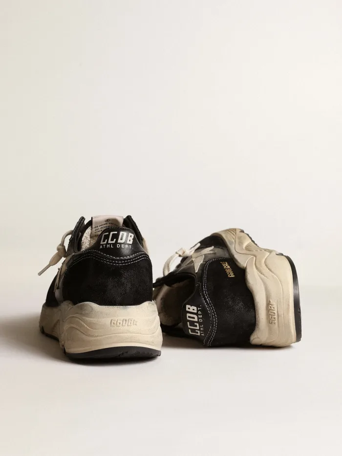 Women s Running Sole Sneakers In Nappa Leather And Suede With White Leather Star - Black Unisex Streetwear Limited Edition