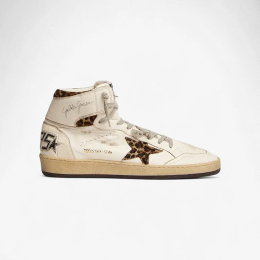 Women s Sky-star Sneakers With Signature On The Ankle And Leopard-print Pony Skin Inserts - White Unisex Streetwear Limited Edition