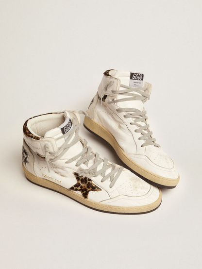 Women s Sky-star Sneakers With Signature On The Ankle And Leopard-print Pony Skin Inserts - White Unisex Streetwear Limited Edition
