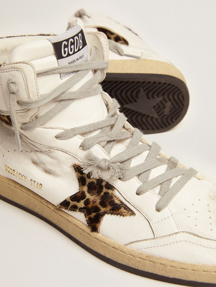 Women s Sky-star Sneakers With Signature On The Ankle And Leopard-print Pony Skin Inserts - White Unisex Streetwear Limited Edition