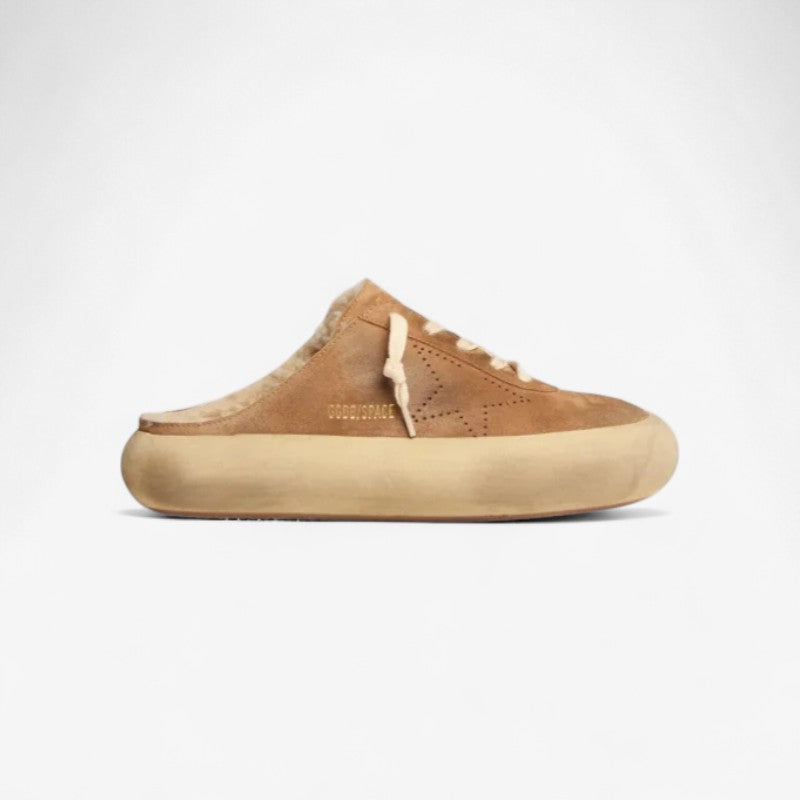 Women's Space-star Sabot Shoes In Tobacco-colored Suede With Shearling Lining Unisex Streetwear Limited Edition