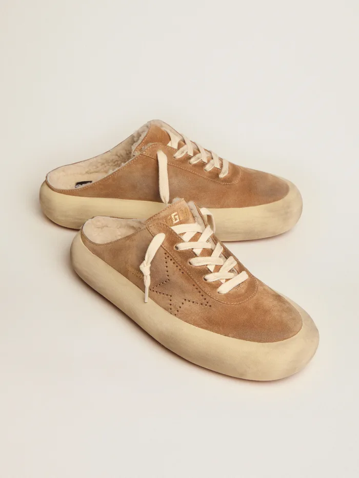 Women's Space-star Sabot Shoes In Tobacco-colored Suede With Shearling Lining Unisex Streetwear Limited Edition