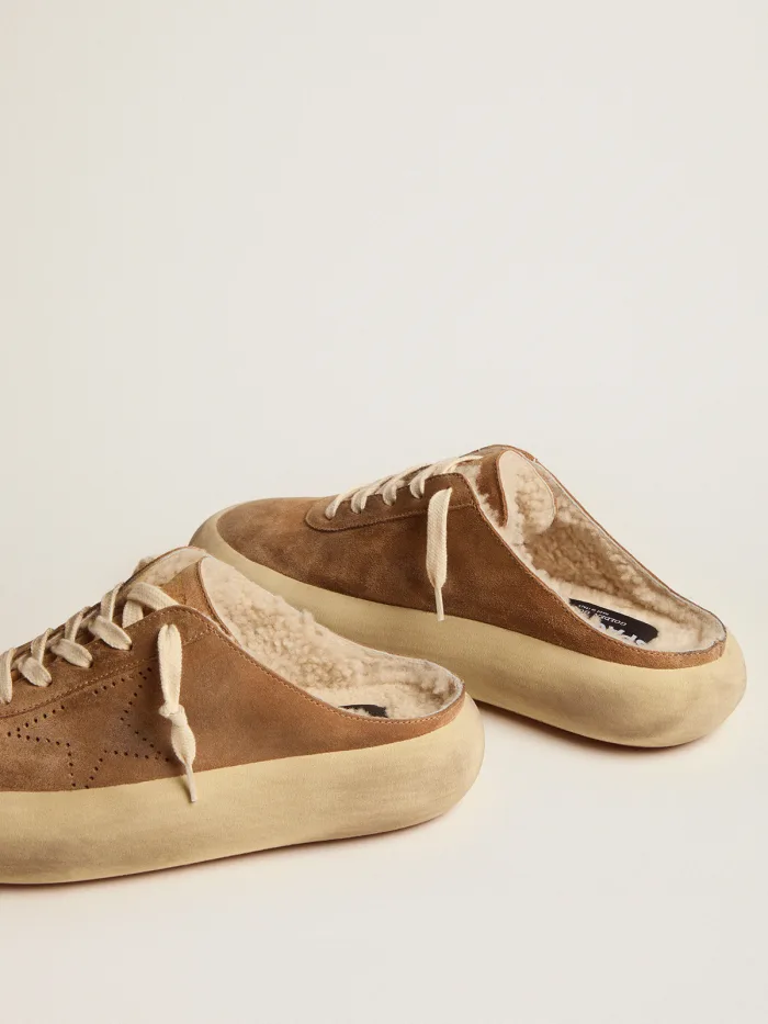 Women's Space-star Sabot Shoes In Tobacco-colored Suede With Shearling Lining Unisex Streetwear Limited Edition