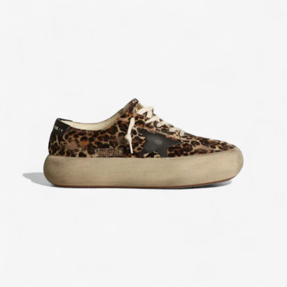 Women's Space-star Shoes In Leopard-print Pony Skin With Leather Star And Heel Tab - Black Unisex Streetwear Limited Edition