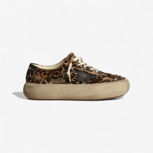 Women's Space-star Shoes In Leopard-print Pony Skin With Leather Star And Heel Tab - Black Unisex Streetwear Limited Edition