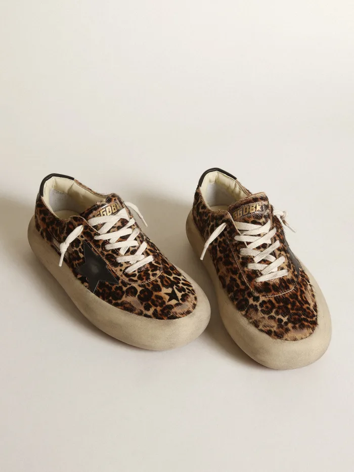 Women's Space-star Shoes In Leopard-print Pony Skin With Leather Star And Heel Tab - Black Unisex Streetwear Limited Edition