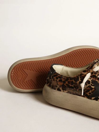Women's Space-star Shoes In Leopard-print Pony Skin With Leather Star And Heel Tab - Black Unisex Streetwear Limited Edition