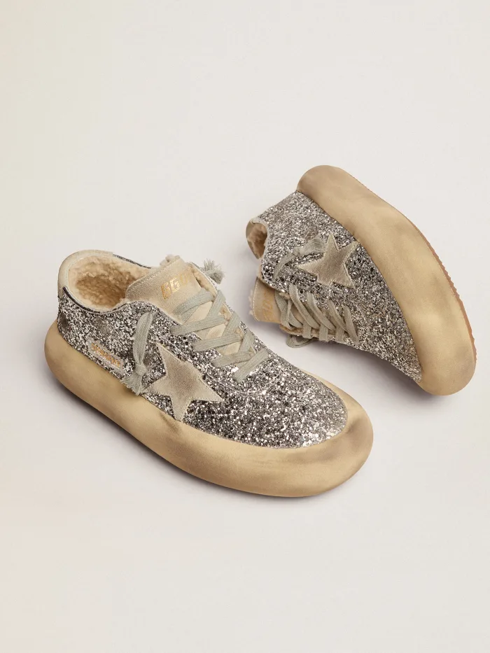 Women's Space-star Shoes In Silver Glitter With Shearling Lining - White Unisex Streetwear Limited Edition