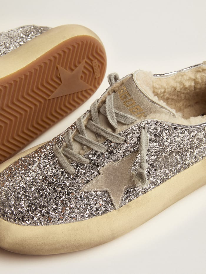 Women's Space-star Shoes In Silver Glitter With Shearling Lining - White Unisex Streetwear Limited Edition