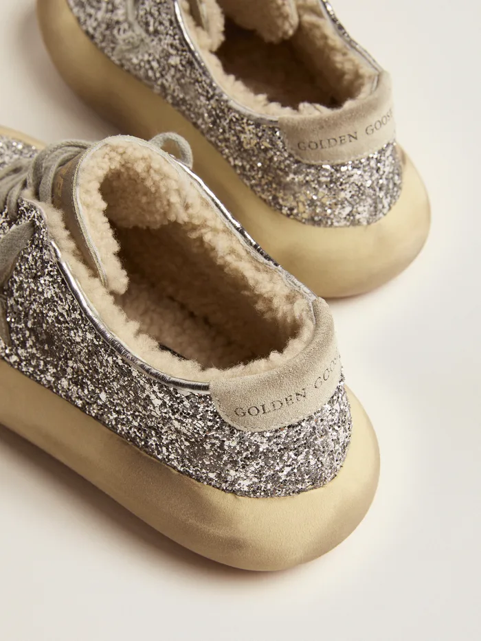 Women's Space-star Shoes In Silver Glitter With Shearling Lining - White Unisex Streetwear Limited Edition