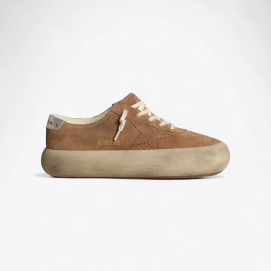 Women's Space-star Shoes In Tobacco-colored Suede With Perforated Star And Silver Metallic Leather Unisex Streetwear Limited Edition