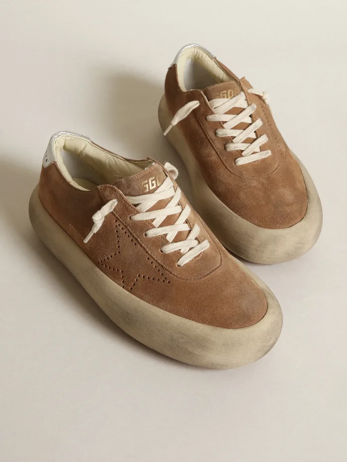 Women's Space-star Shoes In Tobacco-colored Suede With Perforated Star And Silver Metallic Leather Unisex Streetwear Limited Edition
