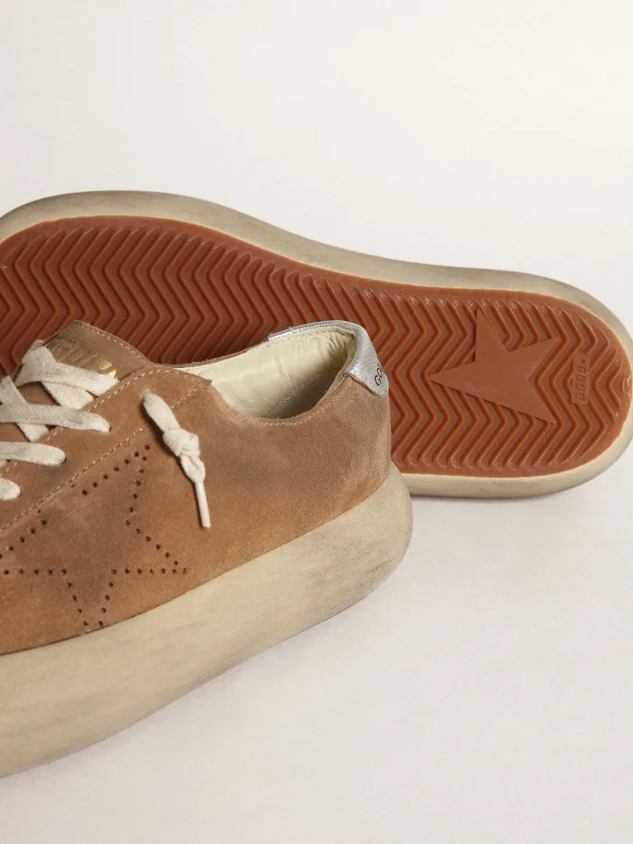 Women's Space-star Shoes In Tobacco-colored Suede With Perforated Star And Silver Metallic Leather Unisex Streetwear Limited Edition