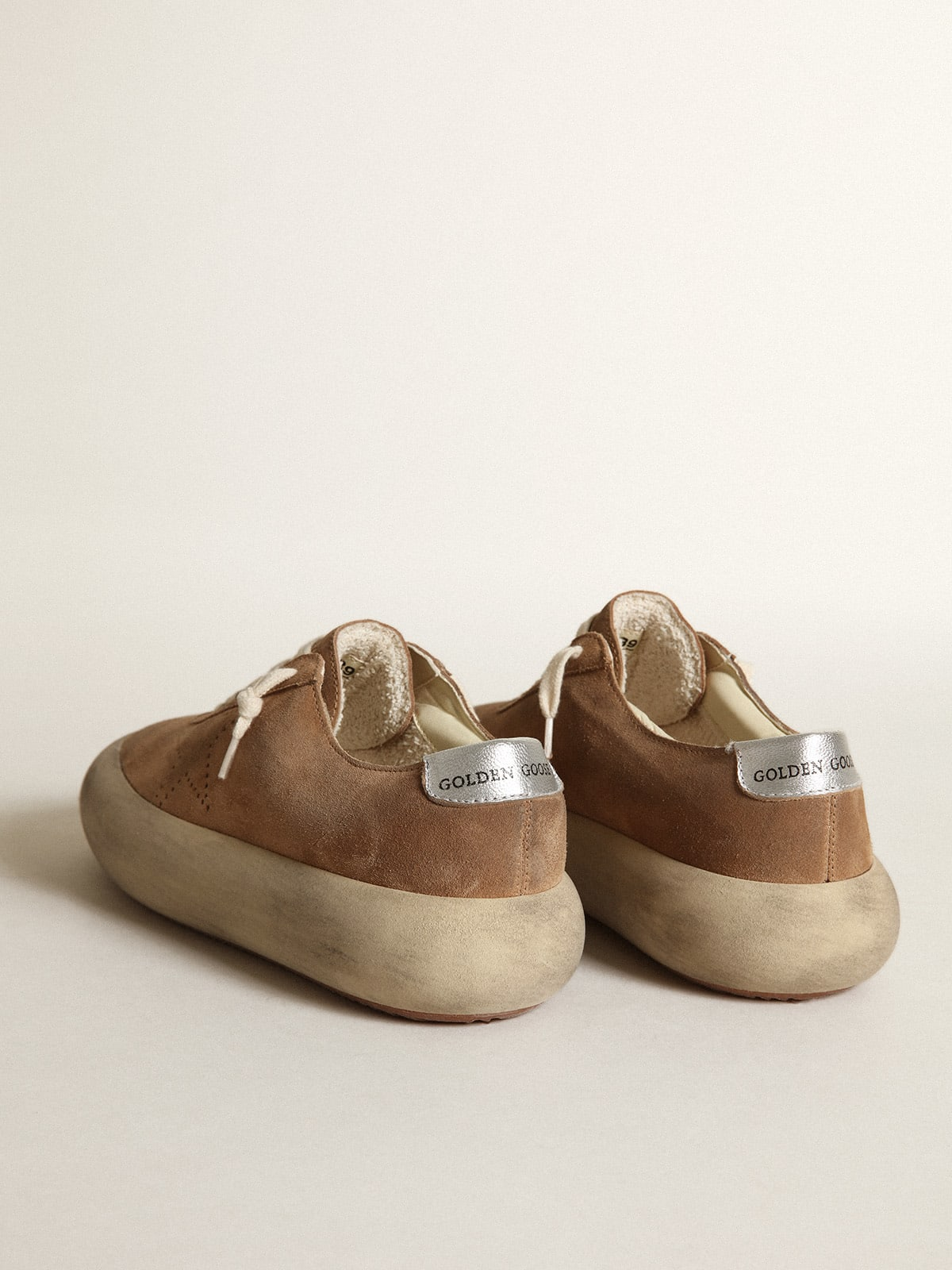 Women's Space-star Shoes In Tobacco-colored Suede With Perforated Star And Silver Metallic Leather Unisex Streetwear Limited Edition