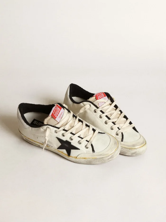 Women s Super-star Ltd Sneakers In Beige Canvas With Leather Star And White Leather Heel Tab - Black Unisex Streetwear Limited Edition