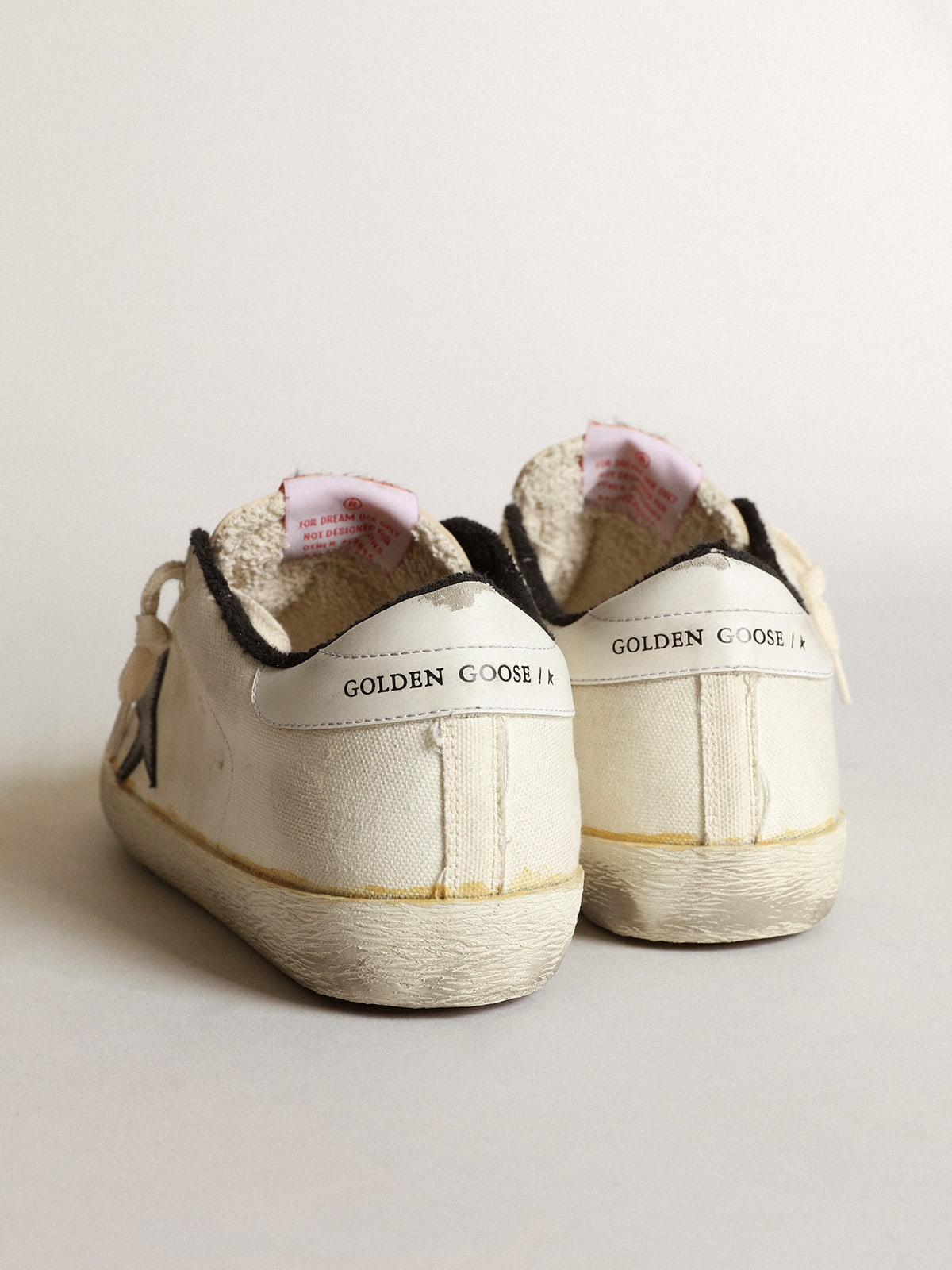 Women s Super-star Ltd Sneakers In Beige Canvas With Leather Star And White Leather Heel Tab - Black Unisex Streetwear Limited Edition