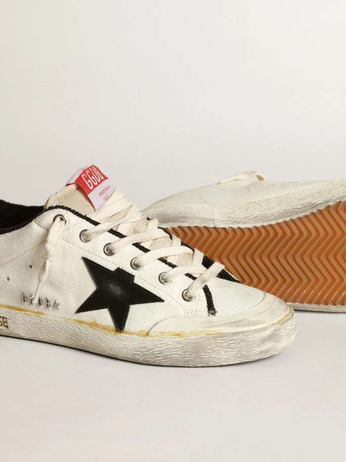 Women s Super-star Ltd Sneakers In Beige Canvas With Leather Star And White Leather Heel Tab - Black Unisex Streetwear Limited Edition