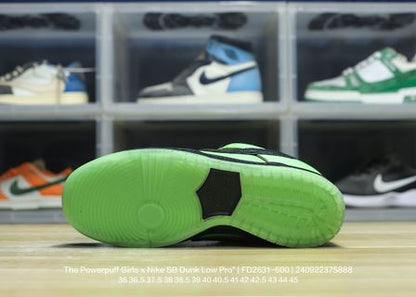 DUNK Powerpuff Girls Sneakers - Green Unisex Streetwear Limited Edition - **Product Description: DUNK Green Powerpuff Girls** Embrace your playful side with the DUNK Green Powerpuff