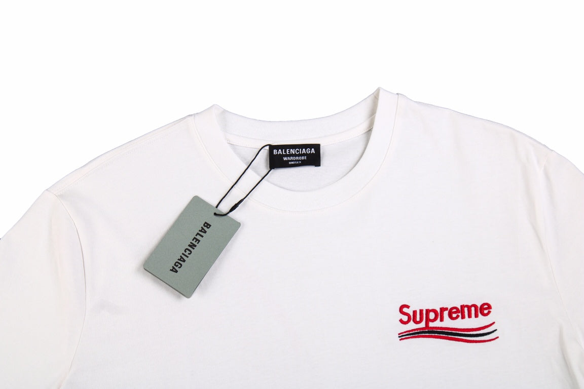 BALENCIAGA - Supreme Red S T-shirt - White Unisex Streetwear Limited Edition - The BALENCIAGA x SUPREME RED S T-SHIRT WHITE - REPLICA is the ultimate fusion of