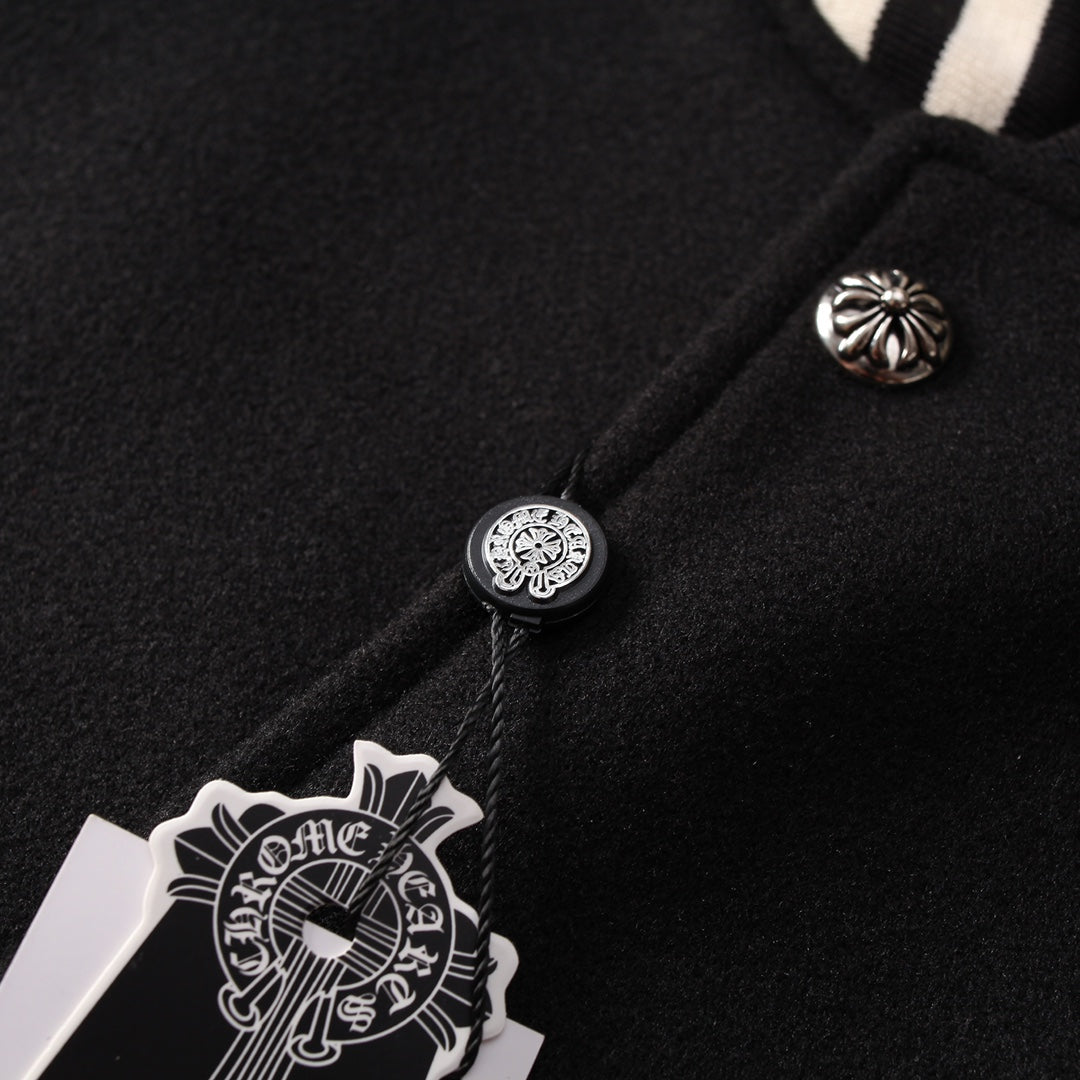 CHROME Hearts Horse Shoe Logo Varsity Jacket - Black Unisex Streetwear Limited Edition
