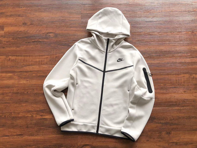 NIKE Tech Fleece Hoodie - Creamy - White Unisex Streetwear Limited Edition - The NIKE TECH FLEECE HOODIE CREAMY WHITE - REPLICA merges modern sportswear innovation with sleek,