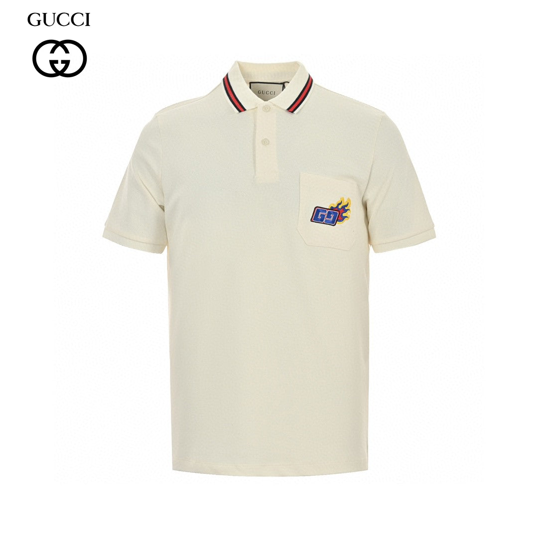 Gucci Flame Logo Polo Shirt - Black Unisex Streetwear Limited Edition - <span>This Gucci polo shirt features a stylish cream color with unique design elements. It includes