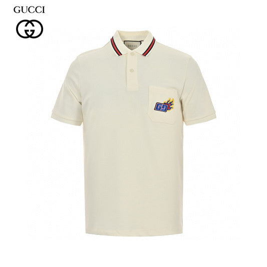 Gucci Flame Logo Polo Shirt - Black Unisex Streetwear Limited Edition - <span>This Gucci polo shirt features a stylish cream color with unique design elements. It includes