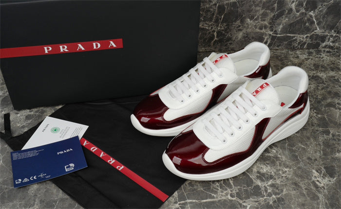 PRADA America's Cup Burgundy Sneakers - White Unisex Streetwear Limited Edition