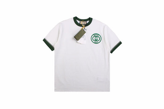 Gucci Polo Shirt With Embroidered Logo Unisex Streetwear Limited Edition - <p dir='ltr'><span>White polo shirt featuring a green embroidered Gucci logo on the chest. Green