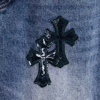 CHROME Hearts Cross Patch Jeans Denim - Black Unisex Streetwear Limited Edition