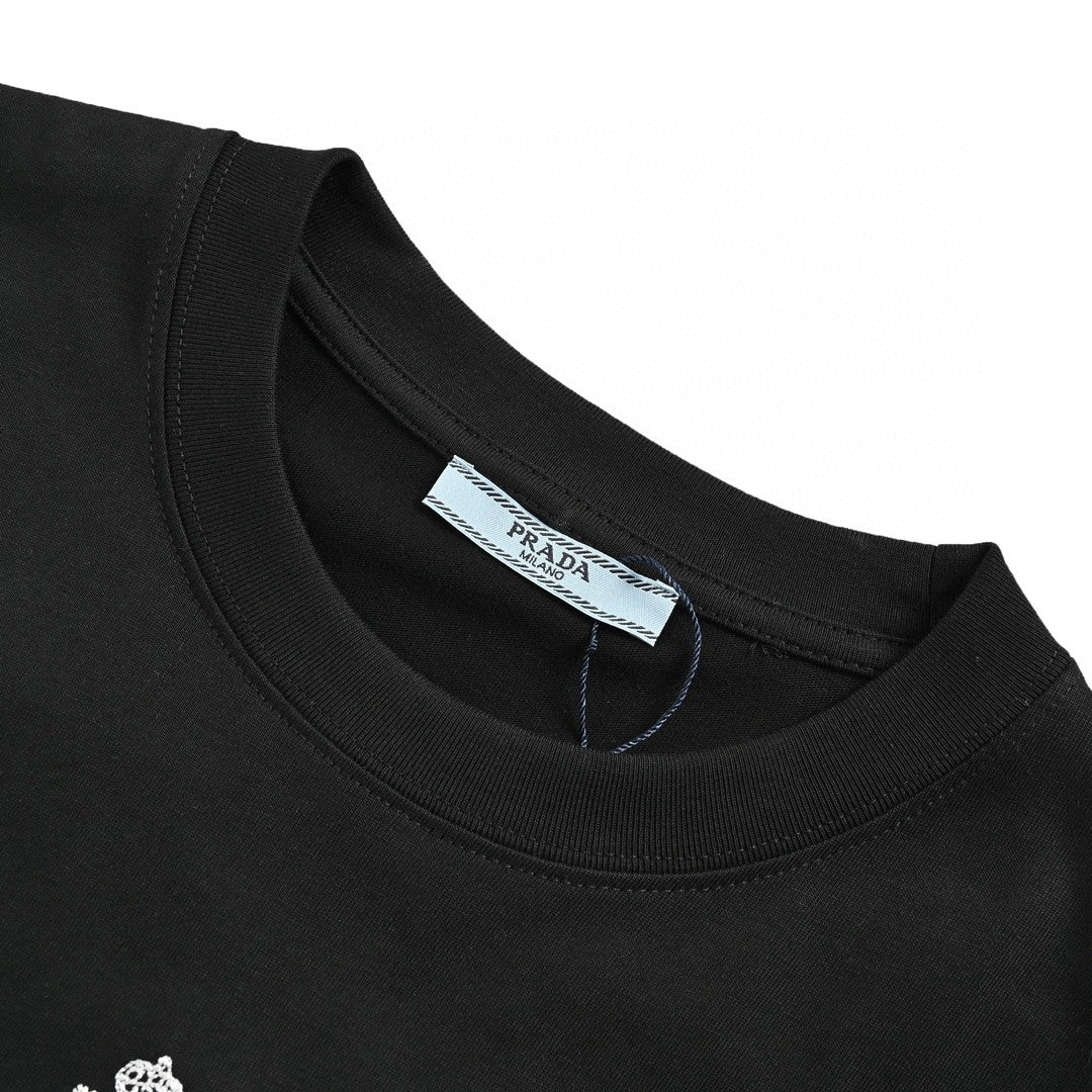 Prada Milano Black Logo T-Shirt - close up - replica sneakers